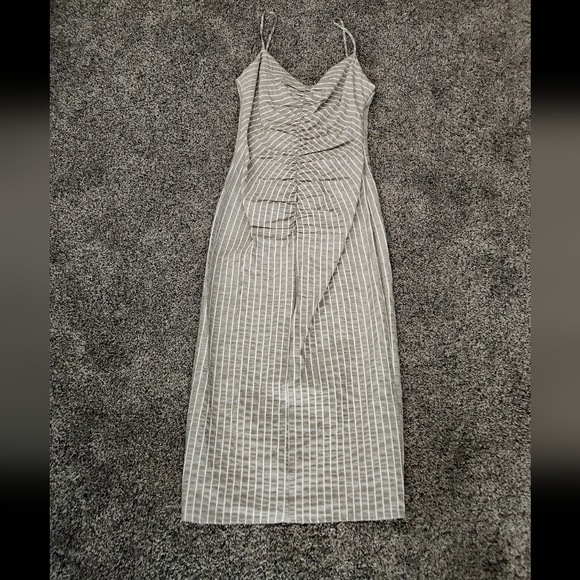 Zara Gray & White Striped Midi Dress – Hidden Back Zipper - Picture 2 of 6